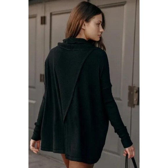 Free People Black Open Back Juicy Long Sleeve Thermal Cowl Neck Top Medium New - Picture 4 of 13